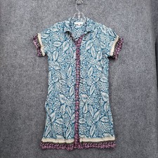 Ann Taylor LOFT Womens Shirt Dress 6 Blue Floral Leaf Print Short Sleeve Boho