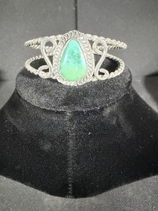 Vintage Sterling Silver Green Turquoise Cuff Bracelet Southwestern Navajo Style