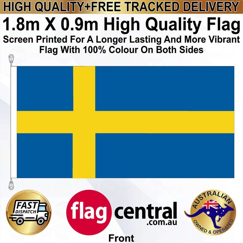 A - Swedish National Flag - Blue and Yellow 1.8m x 0.9m - 1
