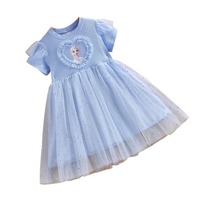 Wiewily Frozen Kleid, lang/kurzarm, Kinder Elsa Kleid, 100% Baumwolle Inn