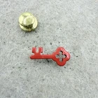 Vintage Red Enamel Skeleton Key Pin Badge Accessory Retro