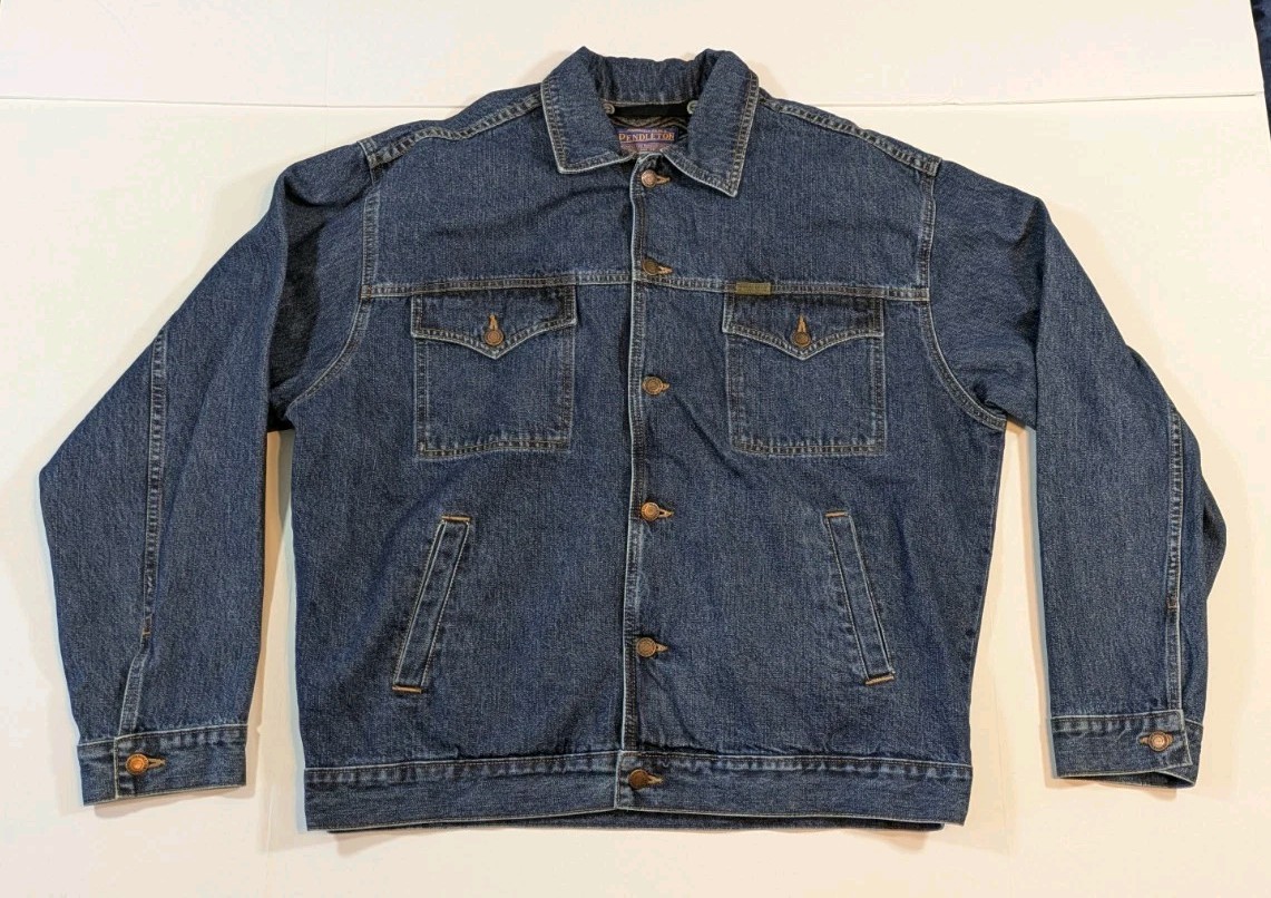 Vintage Pendleton Denim Jacket Aztec Blanket Lined Made In Canada