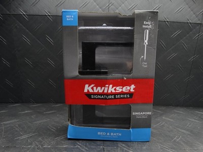 Kwikset Singapore Square Matte Black Bed/Bath Door Handle with Microban and Lock