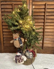 Primitive Country Table Top Christmas Tree with lights and decor