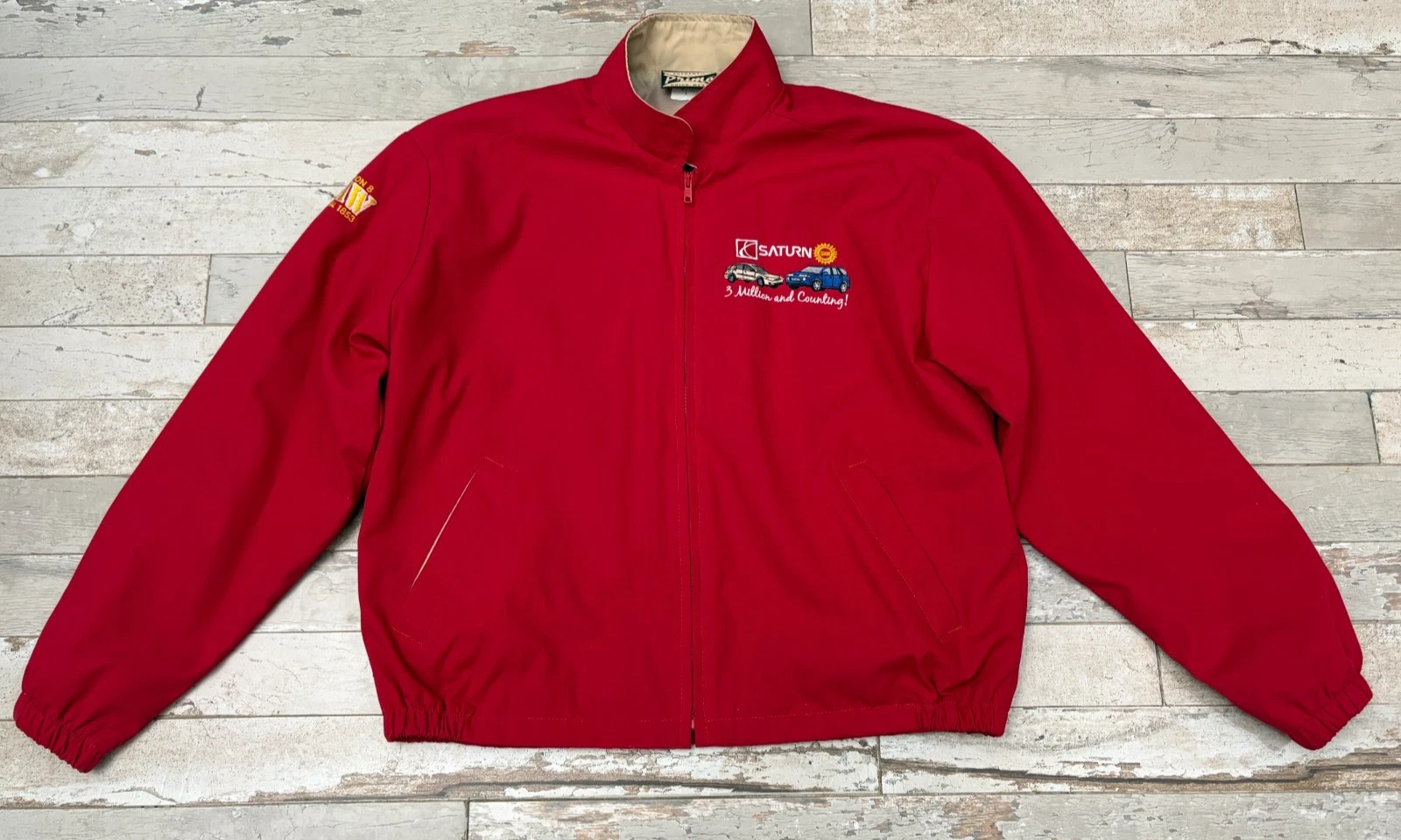 VTG 90s Saturn Auto UAW 3 Million & Counting Prime Union Jacket Red Sz L Bomber - product detail image 16