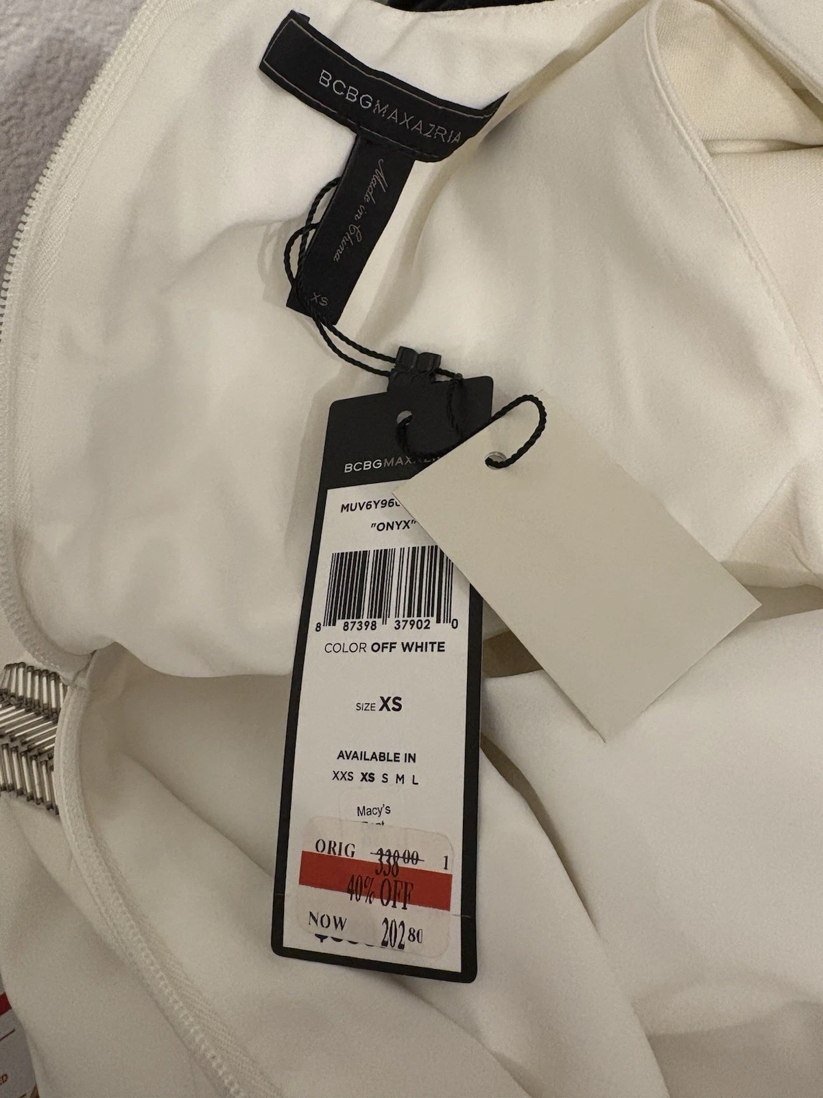 OFF WHITE Mini abito nuovo con etichette BCBG Max Azria onice perline laterali bianco sporco taglia XS *LEGGI*