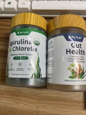 Snap Gut Health Spirulina Chlorella Bundle Digestive Detox 180 Capsules Organic