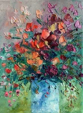 Floral Oil Painting, Summer Bouquet, Handmade Small Canvas, Unique Art Original