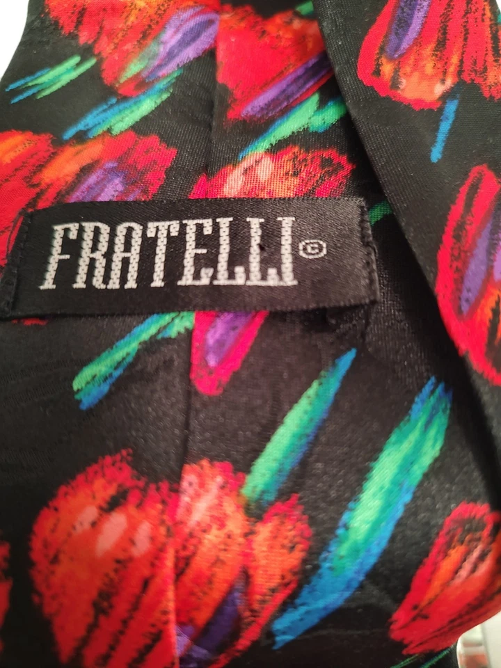 Corbata Fratelli Lujo Colorido Abstracto Patrón Corazón 57" Largo 4" Ancho Foto 2 de 4