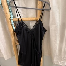 Vince Camuto Black Satin Lace Trim Slip Dress