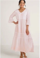 Soft Surroundings Anastasia Long Nightgown/Dress Emroided Pink Boho Size XS
