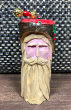 Santa Claus Hand Carved Christmas Ornament Painted Whittled Wood Folk Art OOAK