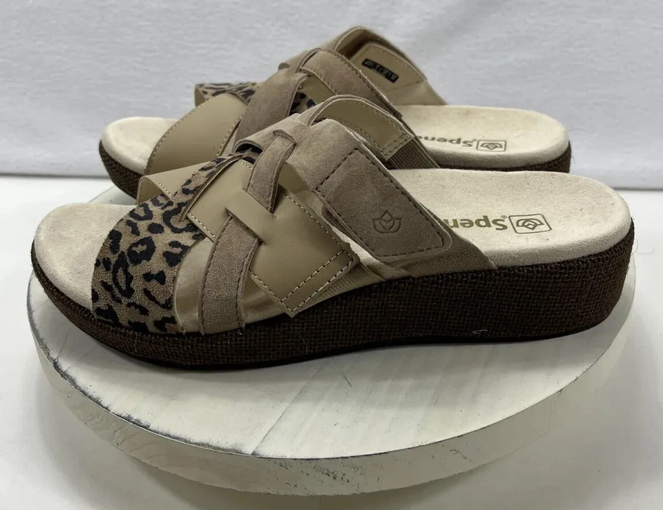 Sandalias cómodas Spenco 9,5 W Memphis beige con estampado de serpiente con plataforma deslizante de múltiples correas Foto 3 de 4