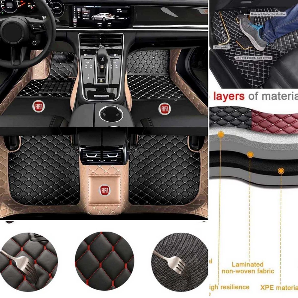 For Fiat 500 500X 500L Car Floor Mats Custom Luxury Carpets Liners Waterproof Foto 2 de 4