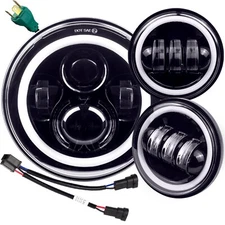 Eagle Lights 7" Black Halo LED Headlight Spot Light Kit '14-'23 Harley Road King