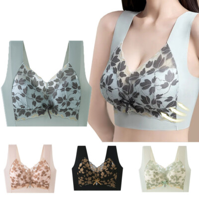 Womens Ice Silk Lace Comfort Push-up Bra Buttonless Comfortable Bras Seamless ~