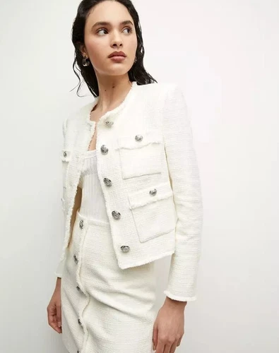 NEW VERONICA BE ARD OLBIA TWEED JACKET Off White 2-10 - Picture 2 of 6