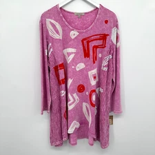 Jess & Jane Tunic Top Shirt 1X Knit Artsy Statement Lagenlook Whimsical New FLAW
