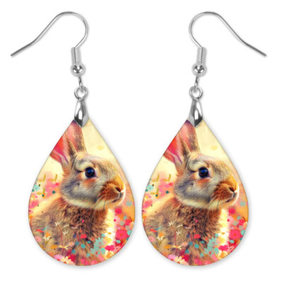 Rabbit Earrings Teardrop Dangle - Easter Bunny Jewelry