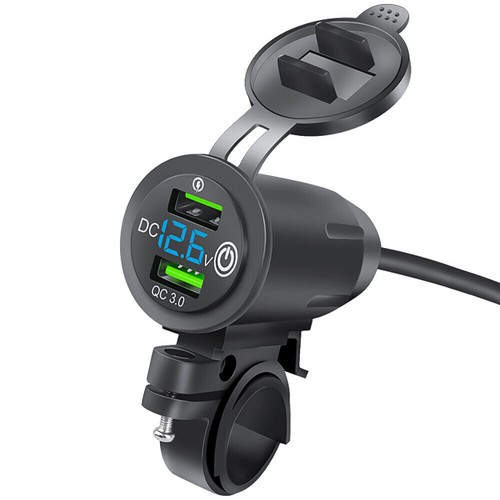 Motorcycle Handlebar USB QC3.0 Charger Socket 12V+Voltmeter w/Switch & Mount - Picture 5 of 12