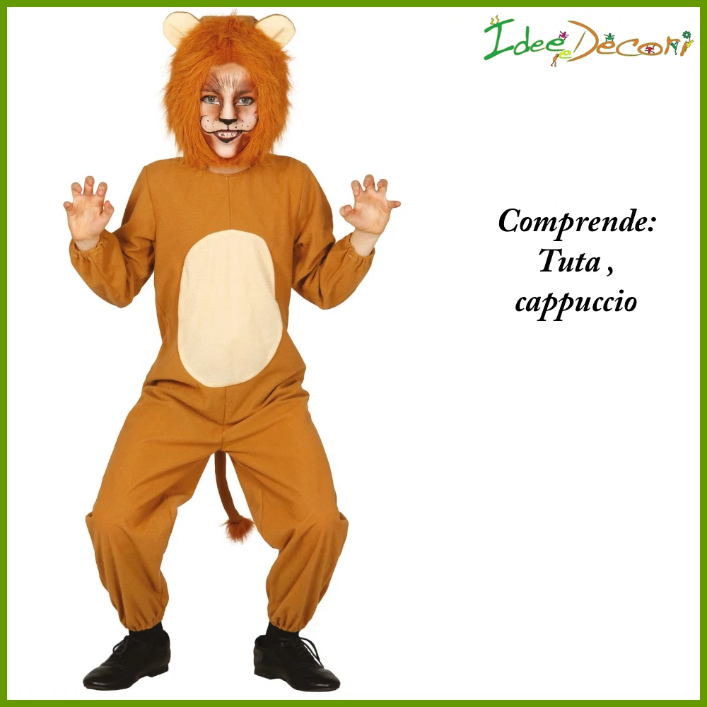 Costume da leone bambino vestito marrone animale savana carnevale