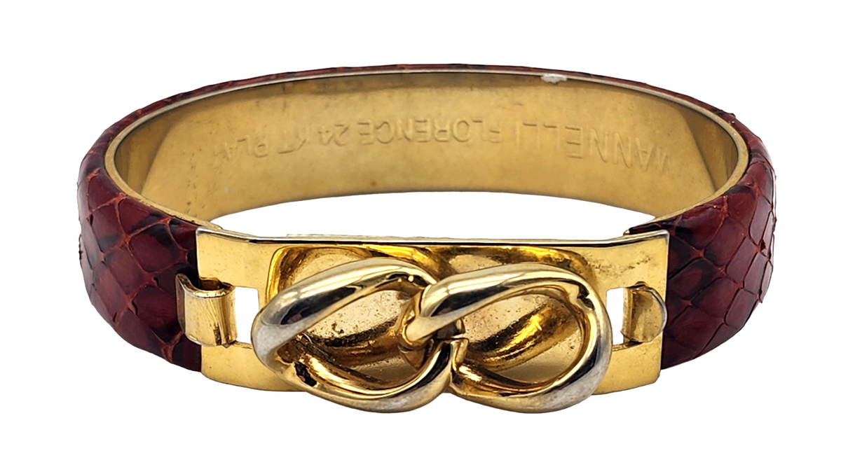 アクセサリー MANNELLI 24K GOLD PLATED Bracelet MANNELLI Florence 24k Gold Plated Red Snakeskin Leather