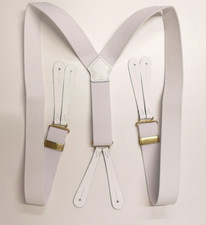 Mess Dress White Braces Suspenders with Leather Button Tabs and Brass Levers NEW