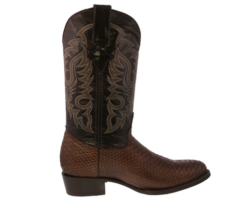 Mens Brown Cowboy Boots Leather Snake Pattern Western Round Toe Bota - Picture 6 of 7