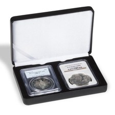 Black Leatherette Slab Box For 2 Certified Graded Coins Lighthouse Nobile Case