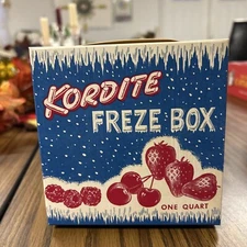 Vintage 50s NEW Kordite Freze Box-One Quart-Great Retro Graphics Kitchen Display