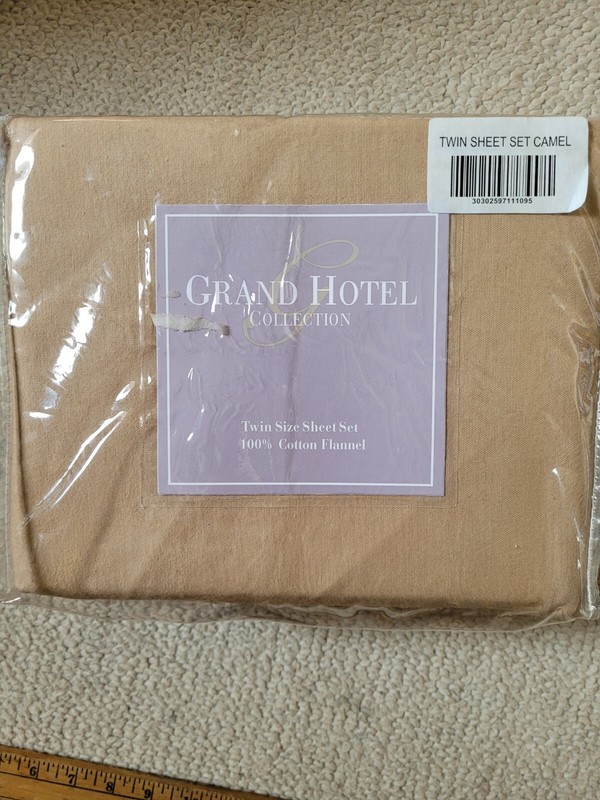 Grand Hotel Collection twin flannel sheet set new in package camel color