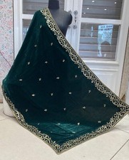 Indian Scarf Velvet Dupatta Traditional Green Embroidered Shawl for Women