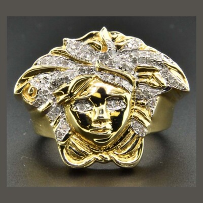 0.40 Ctw D/FL Real Moissanite 14K Yellow Gold Plated Medusa Pinky Statement Ring