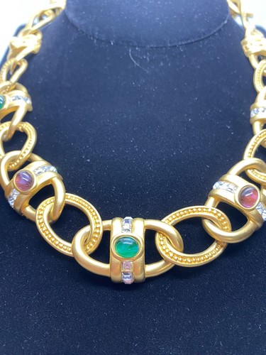 RARE Vintage GIVENCHY Mogul Satin Gold Tone GRIPOIX Jeweled Collar Necklace 18" - Picture 4 of 8