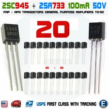 20pcs 10 pairs of 2SA733 & 2SC945  A733 C945, TO-92 audio transistor KCS945 USA
