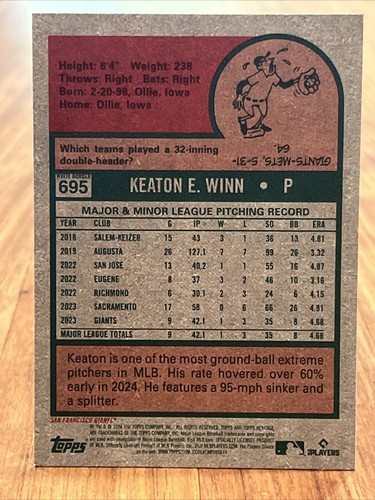 Keaton Winn 2024 Topps Heritage High Number Aqua Border SP RC SF Giants🔥 - Picture 2 of 3