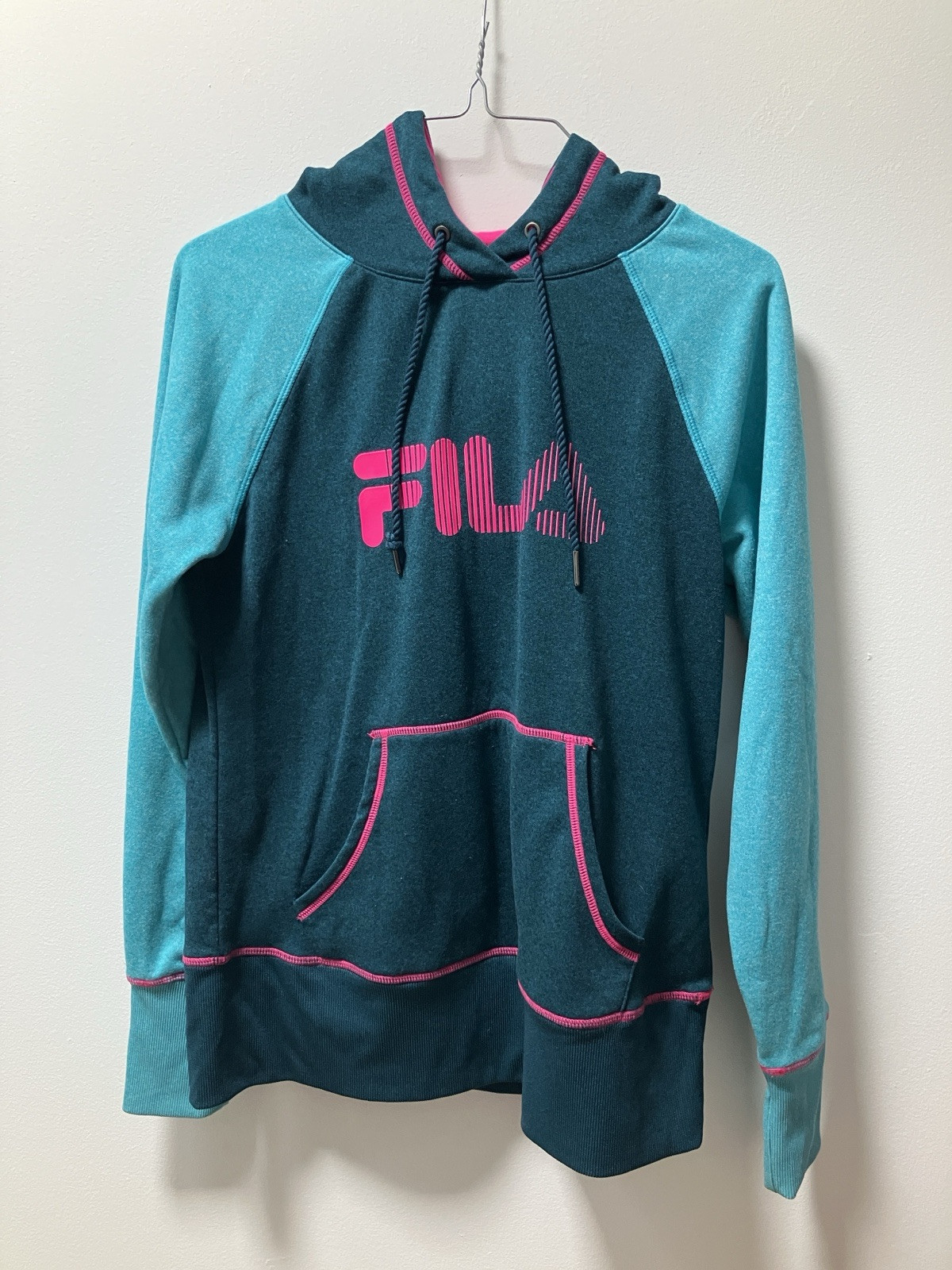 Felpa con cappuccio sportiva Fila donna piccola blu e rosa elegante comoda
