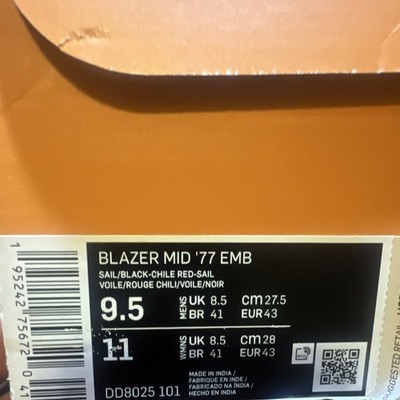 Nike Blazer Mid '77 EMB DD8025-101 Sail Black Chile Red Trail Blazers Sneaker