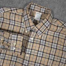 Brooks Brothers Dress Shirt Mens XL Tan Plaid Regent Fit Supima Cotton Non-Iron