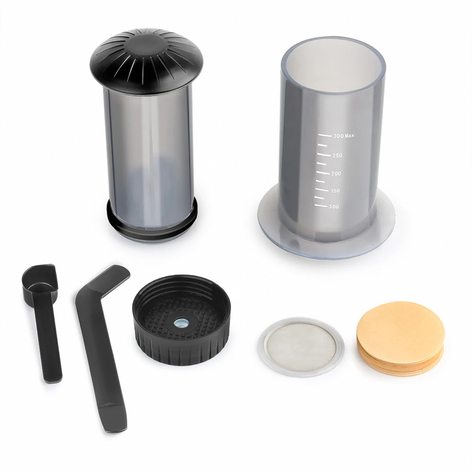 300 ml Portable Manual Coffee Press with Grinder and Filter Paper Kit