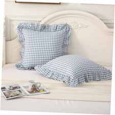 Dusty Blue Plaid Ruffle Throw Pillow 20" x 20" Pack of 2 Light Blue Plaid