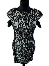 Cold shoulder dress Size10 by ASOS Open back stretch Black+Nude lining NWT