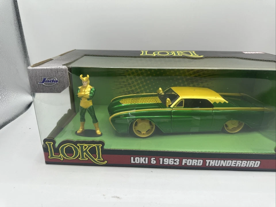 NIB Jada Marvel 1963 Ford Thunderbird Car 1:24 Scale & LOKI Diecast Figure 33357 - Image 2 of 4