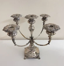 Rare Antique Silverplated 5 Arm Candelabra Baroque Rococo Candle Holder Vintage