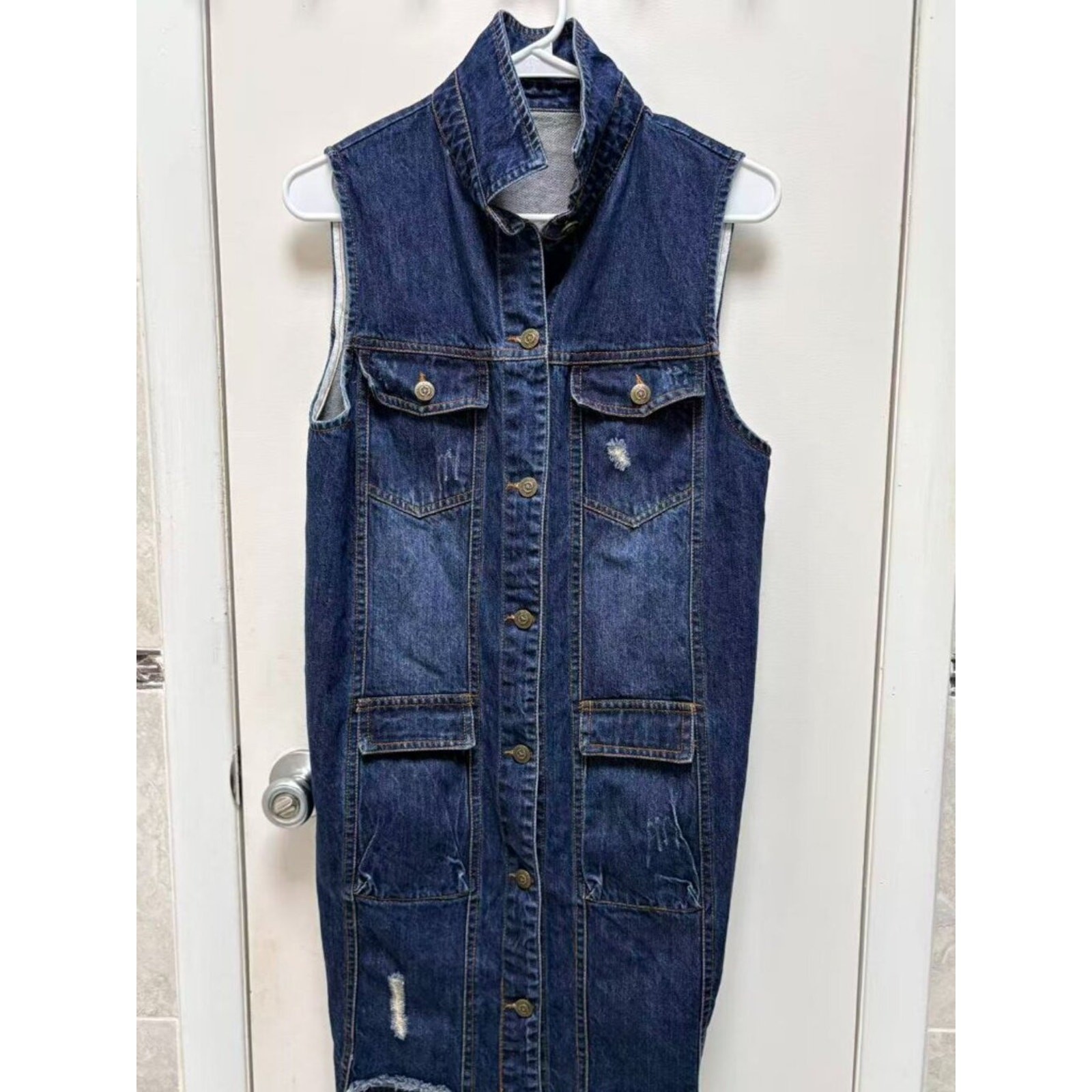 mid-long denim jean vest jacket