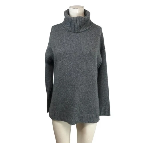 Saks Fifth Avenue Gray 100% Cashmere Turtleneck Sweater XS Relaxed Fit Ribbed