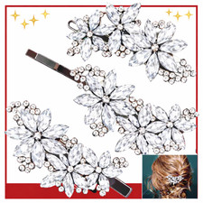 3 Pcs Hair Accessories Bridal Hair Clips Crystal Flower Rhinestone Pins  
