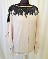 BiBa Sequin Floaty Taupe Black Sparkle Party Ruffle Top Women's UK10 L3427