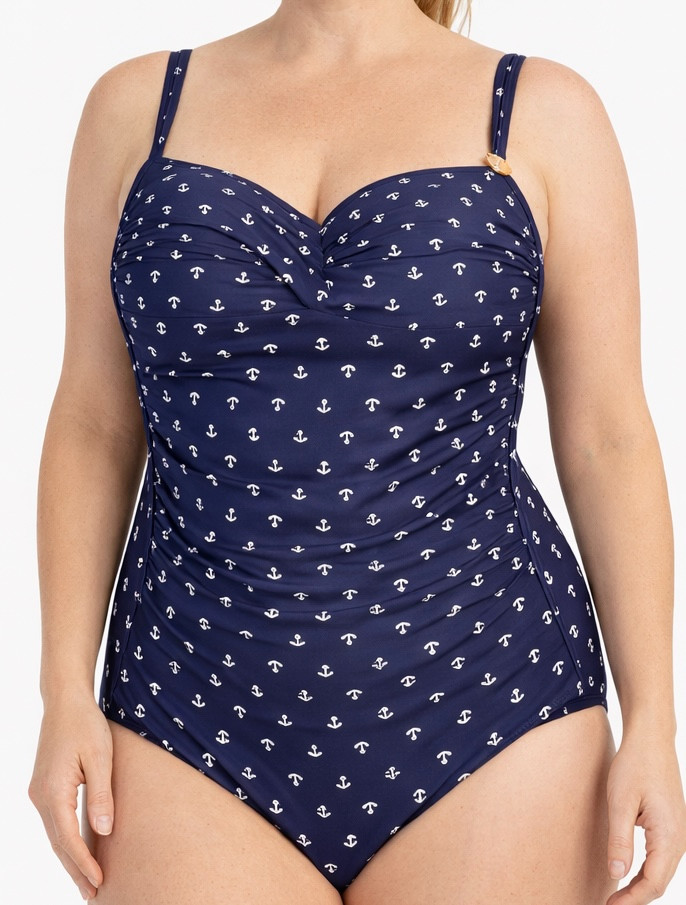 Niptuck Swimsuit Womens One Piece Nautical Ruched Cups Tummy Control Size 12 NWT