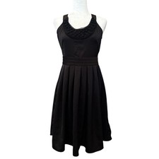 LOFT Black Sleeveless Pleated Button Accent Dress with Bow Women's Size 2